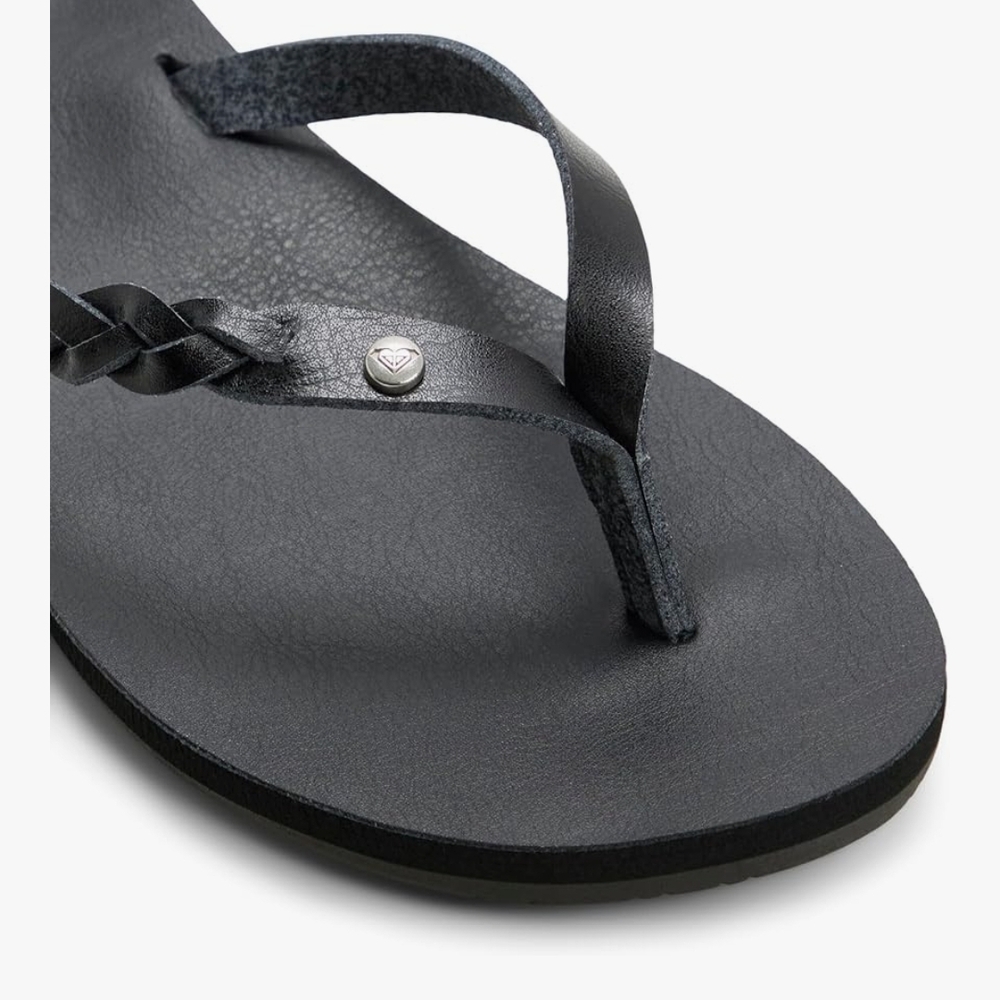 Roxy Black Braided Toe-Thong Sandals